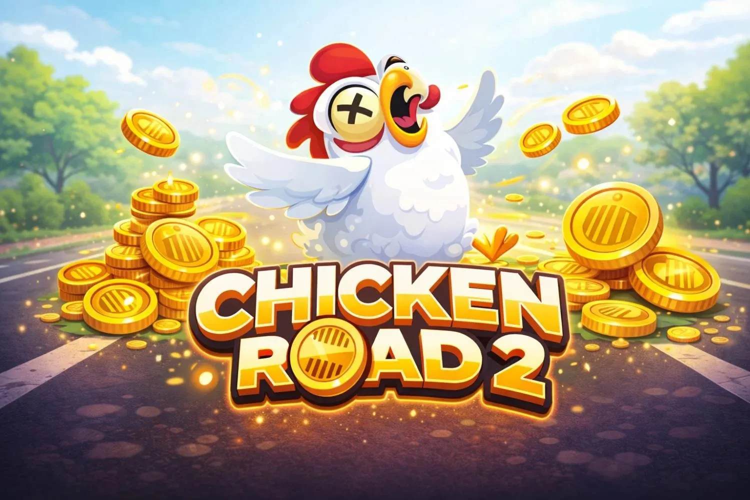 La copertina di Chicken Road 2 di InOut Games, con la gallina fra le monete