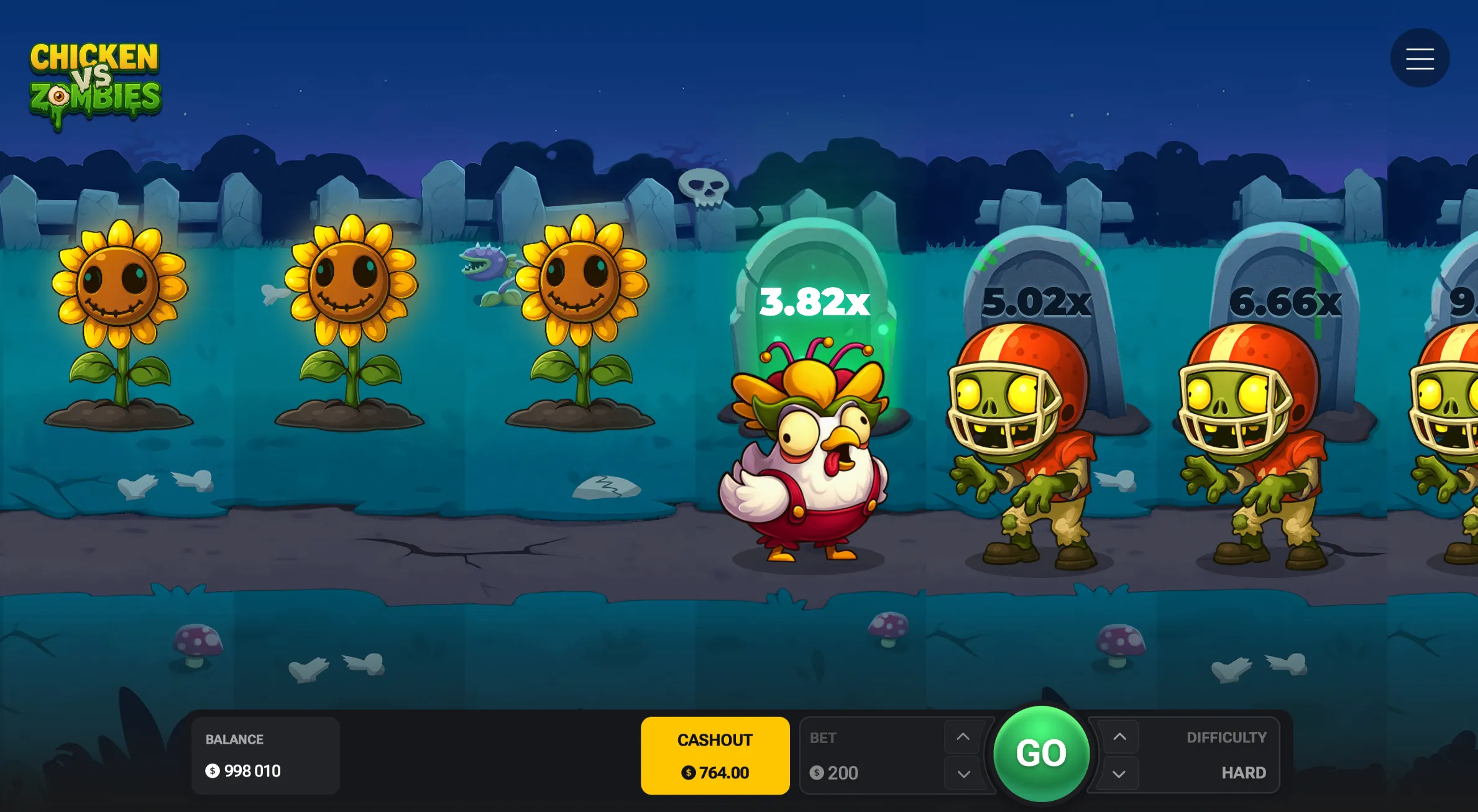 Chicken vs Zombies in Hard, con il cimitero e gli zombie sul percorso