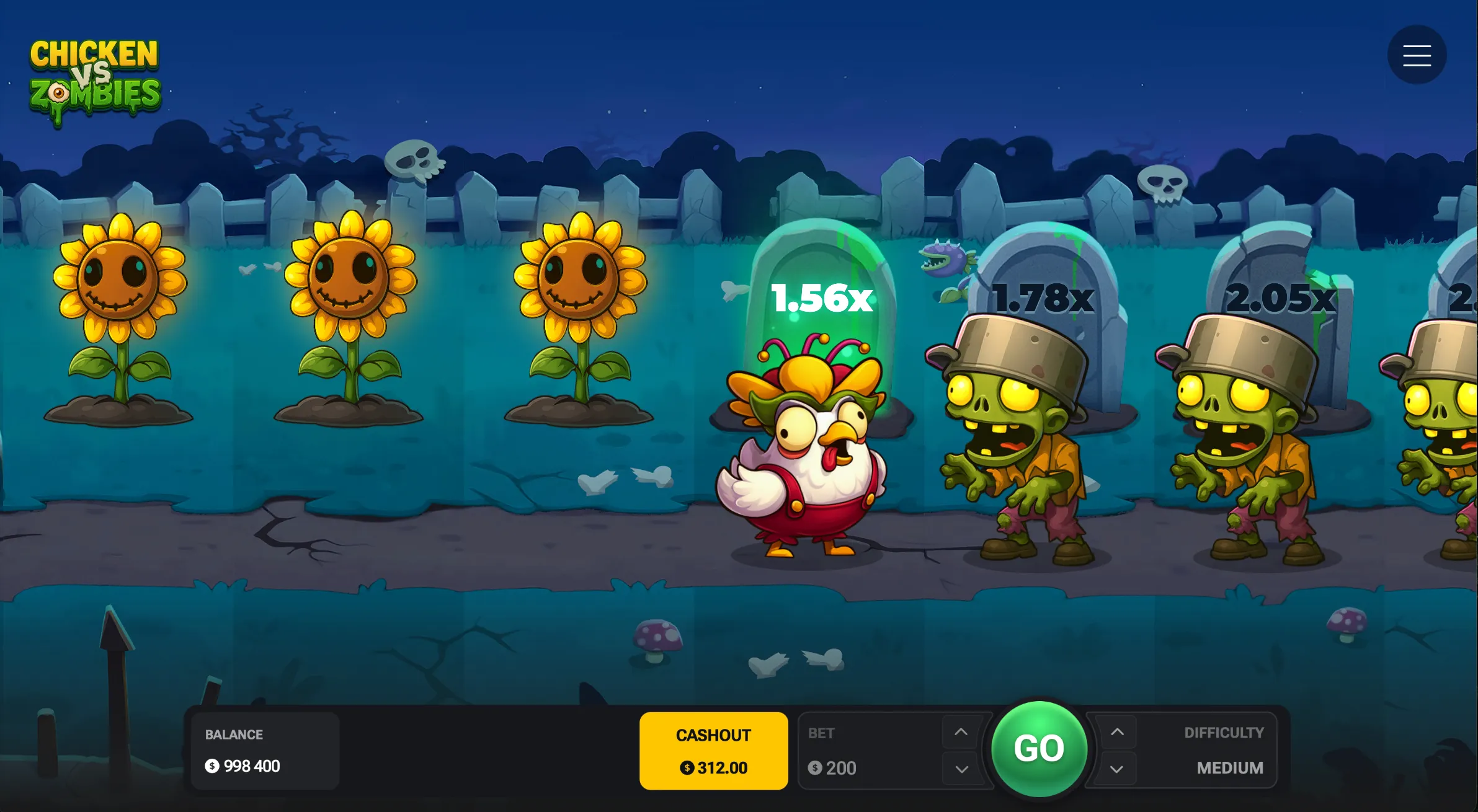Chicken vs Zombies in Medium: la gallina in un cimitero fra 1,56x, 1,78x e 2,05x